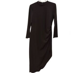 Anne Klein Black Midi Dress Long Sleeve Ruched Asymmetric Cocktail M